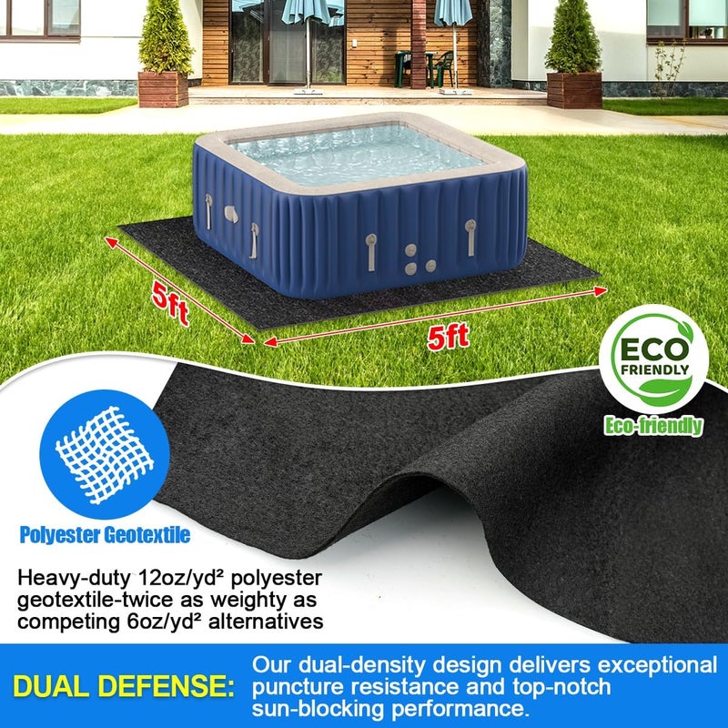 Abimars Thicker Pool Liner Pad for Above Ground Swimming Pools, 5’ x 5’ Square Pool Mat for Pool Bottom, Seamless Comfort, Double Density Puncture Resistant, Black - Image 2